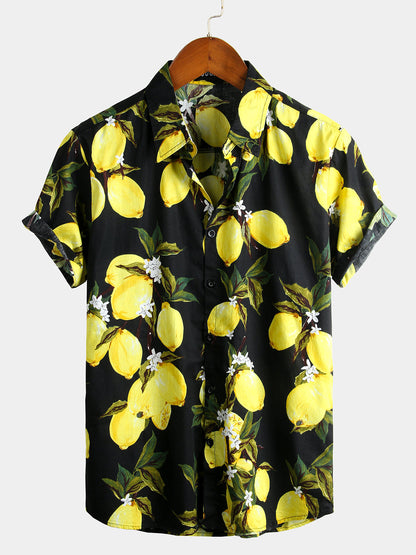 Lemon Print Short Sleeve | Beach Summer Hawaiian Shirt