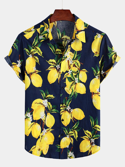 Lemon Print Short Sleeve | Beach Summer Hawaiian Shirt