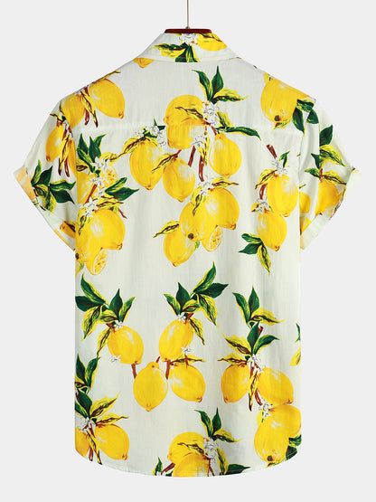 Lemon Print Short Sleeve | Beach Summer Hawaiian Shirt