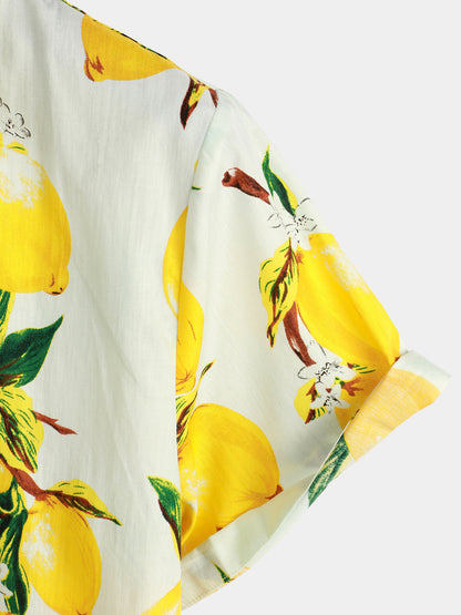 Lemon Print Short Sleeve | Beach Summer Hawaiian Shirt