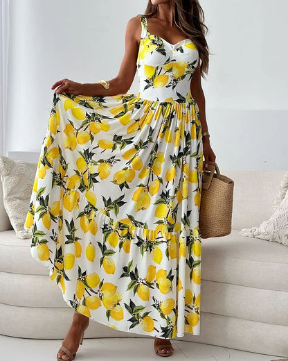 Lemon-Print Style Strappy Dress